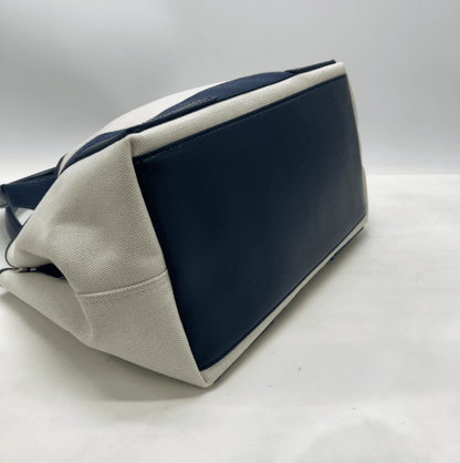 Balenciaga Navy Cabas Tela Naturale e Pelle Navy – Small - Etoilux