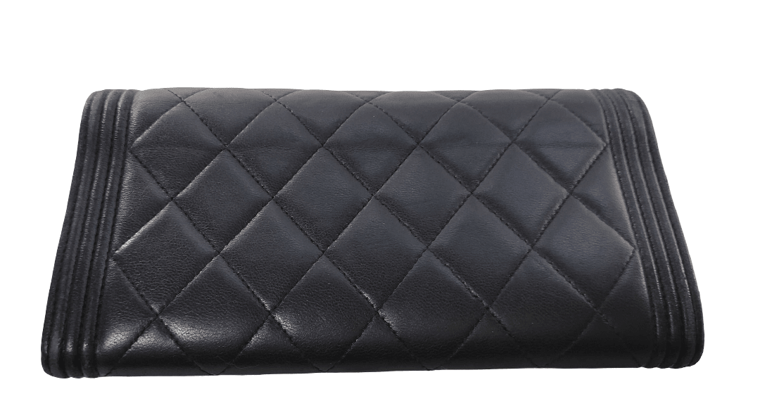 Chanel Boy Long Flap Wallet – Agnello trapuntato nero, ferramenta argento anticato - Etoilux