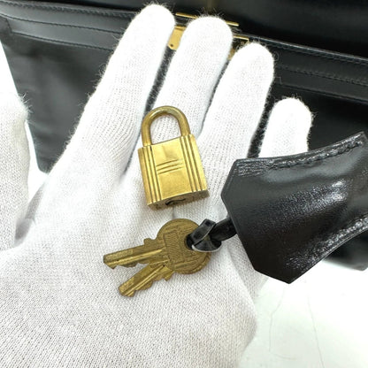HERMES Kelly 35 con marchio S, borsa tote, borsa a mano con impunture, pelle di vitello box, da donna, nera - Etoilux