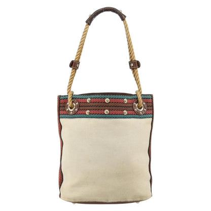 Gucci Vintage Bamboo Bucket Bag Canvas Beige Web Stripe – 23 cm - Etoilux