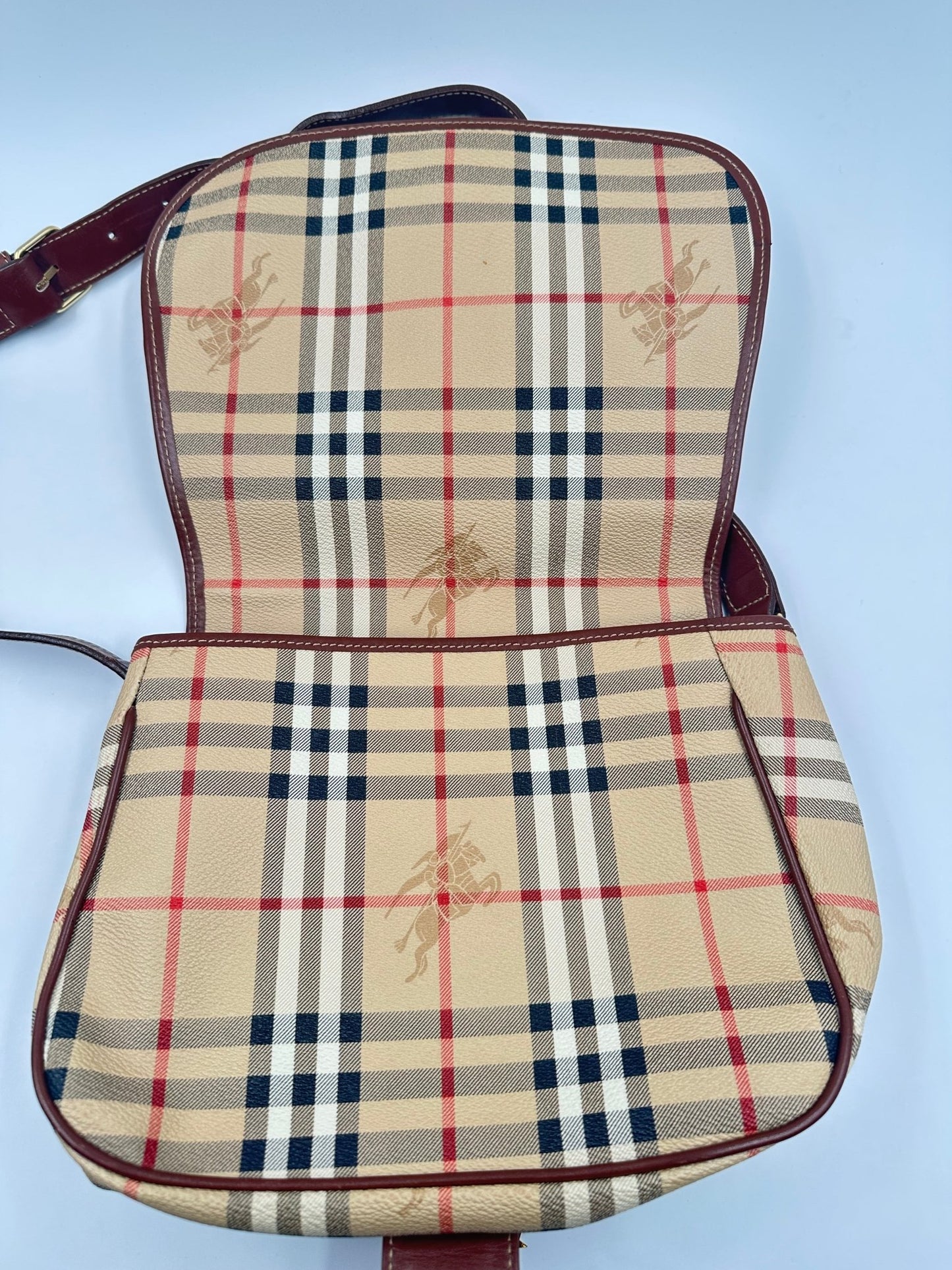 BURBERRY – Borsa a Tracolla Vintage Check in Canvas e Pelle Marrone - Etoilux