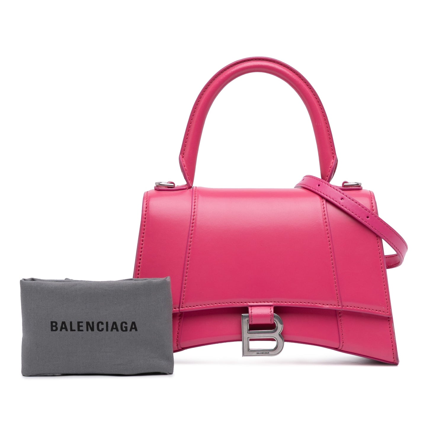 borsa Balenciaga Hourglass Small rosa acceso pelle vitello hardware argento fronte