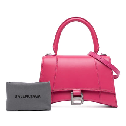 borsa Balenciaga Hourglass Small rosa acceso pelle vitello hardware argento fronte