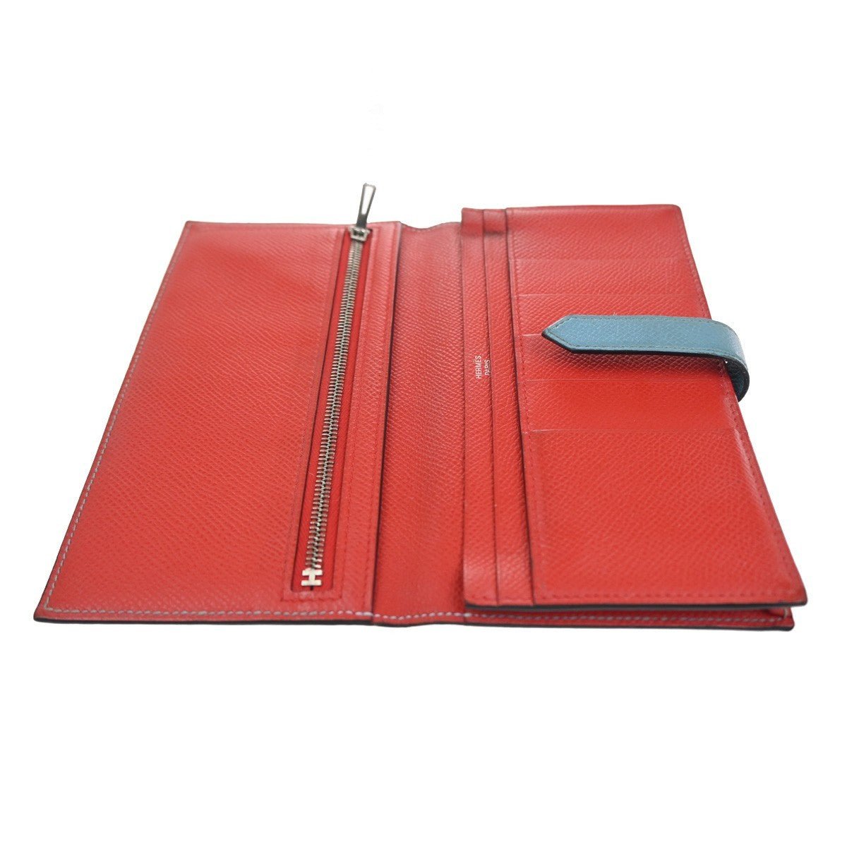 Hermès Béarn Soufflet – Pelle Epsom Bicolore – Blue Céleste / Rouge Tomate – Anno 2000 - Etoilux