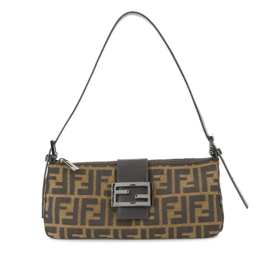 Fendi FENDI Zucca Mamma Baguette Borsa a tracolla in tela e pelle marrone 8BR034 Hardware argento - Etoilux