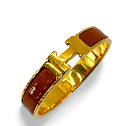 Hermès Click H Bracelet Gold Marron PM - Etoilux