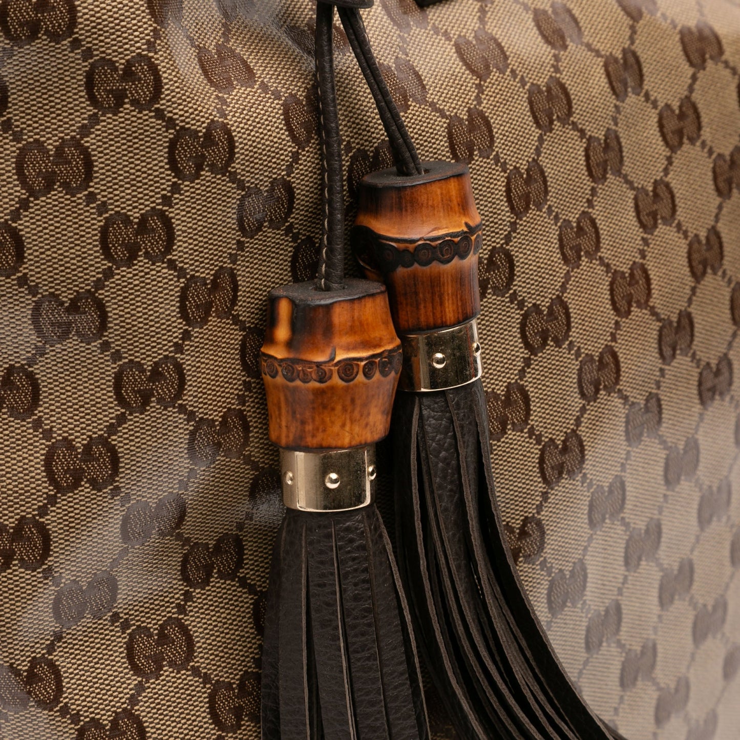 Gucci Peggy Tote GG Crystal Canvas Marrone – Bamboo Tassel – Serie 354666 493492 - Etoilux