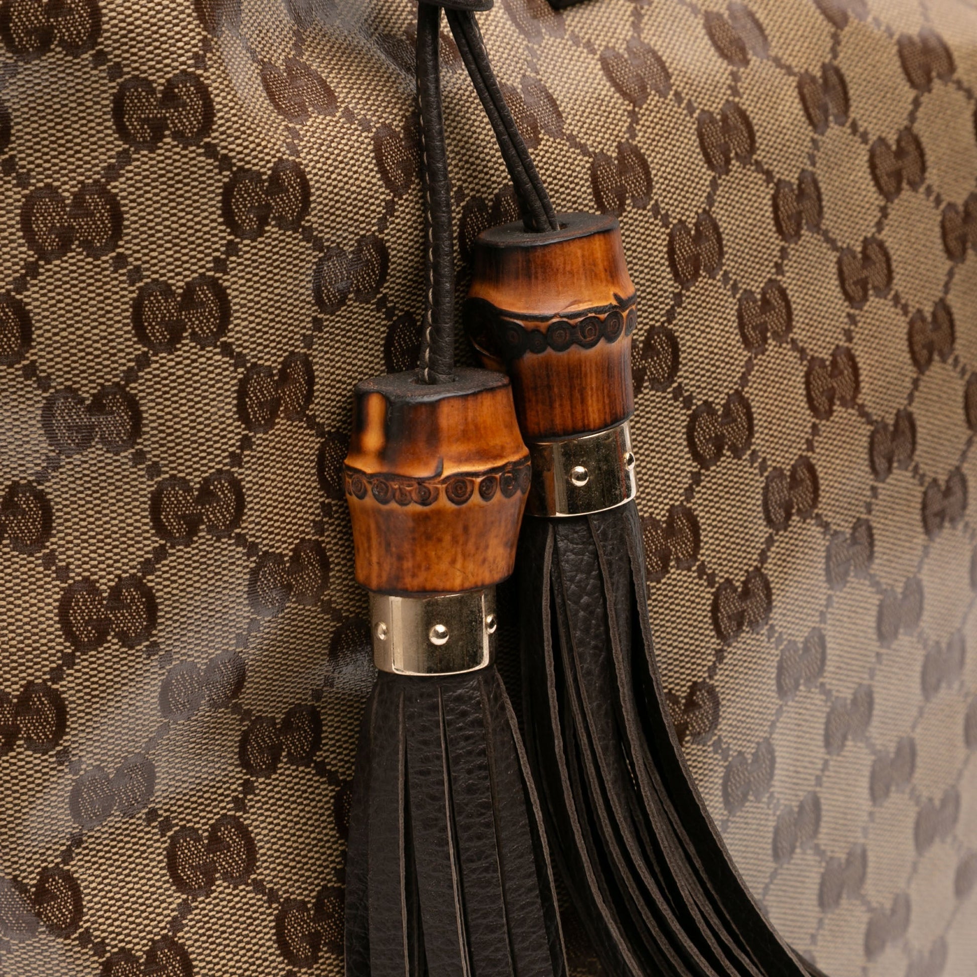 Gucci Peggy Tote GG Crystal Canvas Marrone – Bamboo Tassel – Serie 354666 493492 - Etoilux
