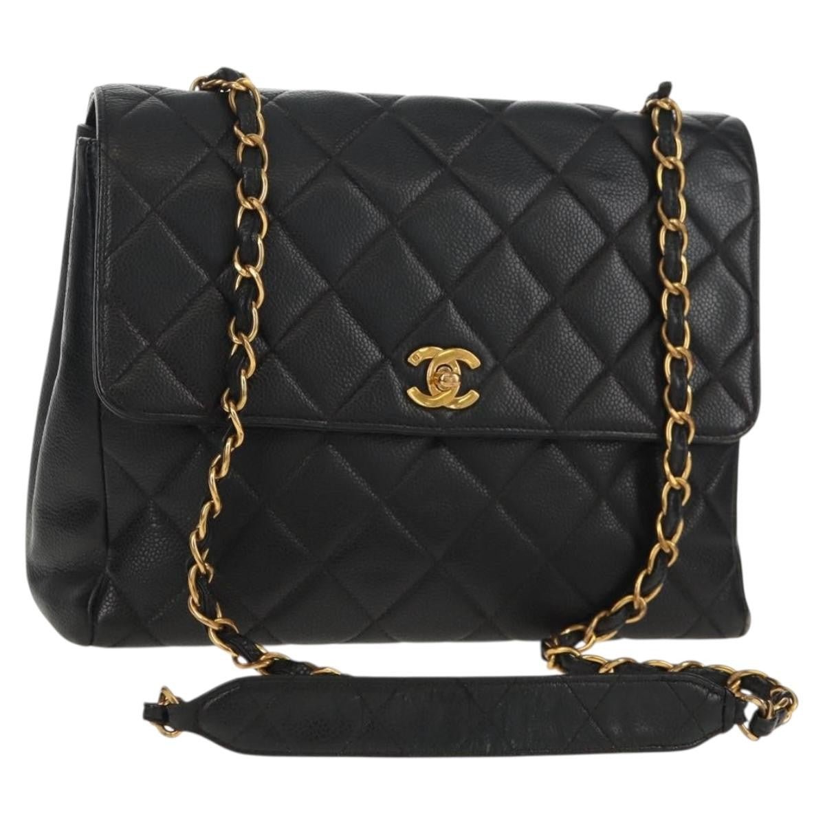 Chanel Single Flap Vintage Pelle Caviar Nera Hardware Oro – 27 cm - Etoilux