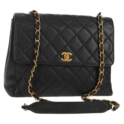Chanel Single Flap Vintage Pelle Caviar Nera Hardware Oro – 27 cm - Etoilux
