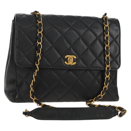 Chanel Single Flap Vintage Pelle Caviar Nera Hardware Oro – 27 cm - Etoilux