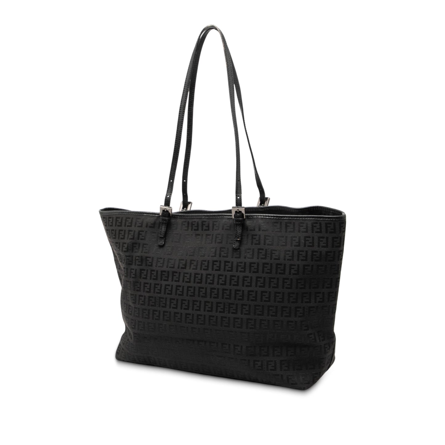 Fendi – Grande Borsa Tote Zucchino in Tela Nera - Etoilux
