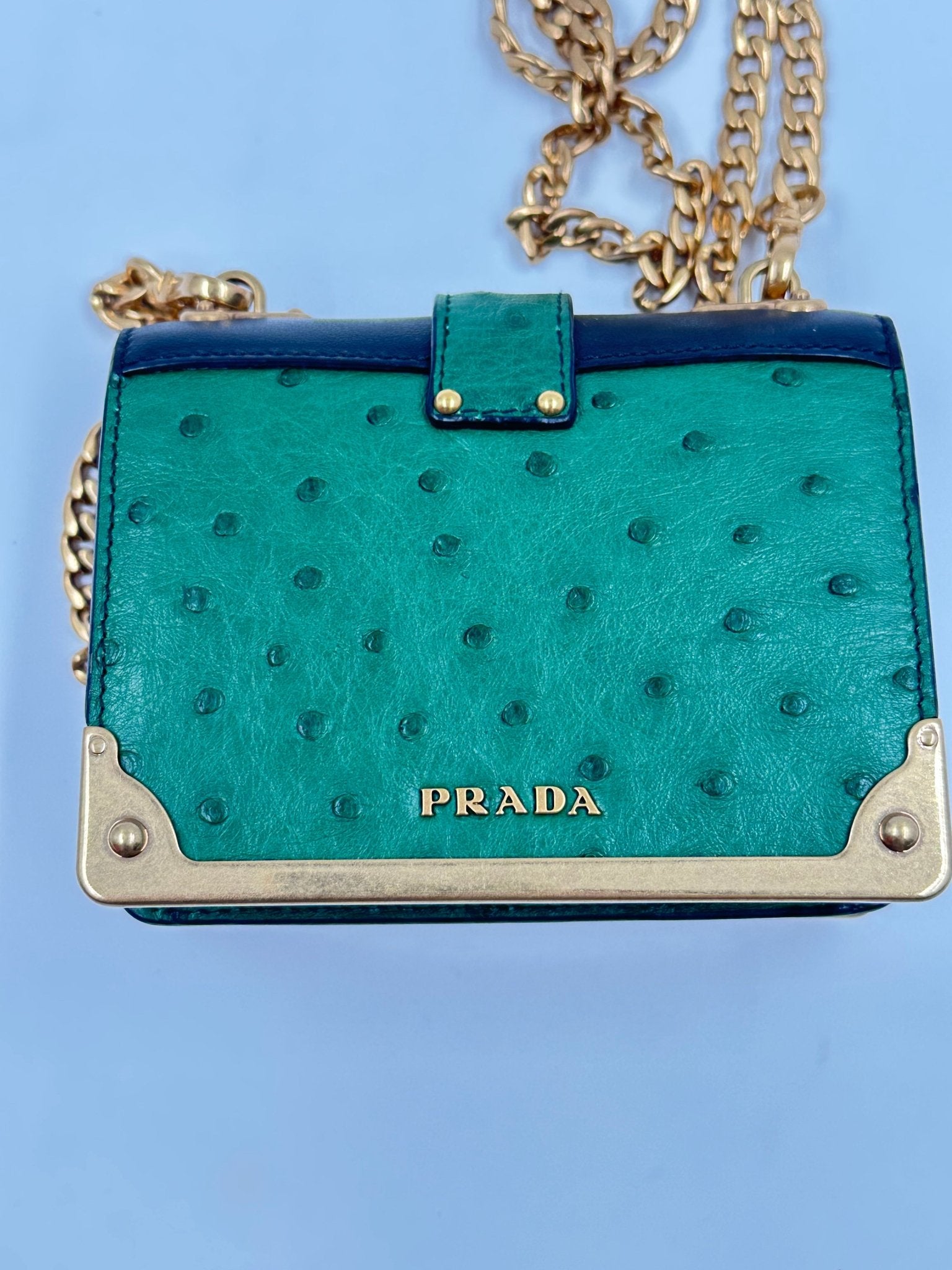 Prada Bandoliera 1BH058 Struzzo + City Verde + Nero – Hardware Oro – Full Set - Etoilux