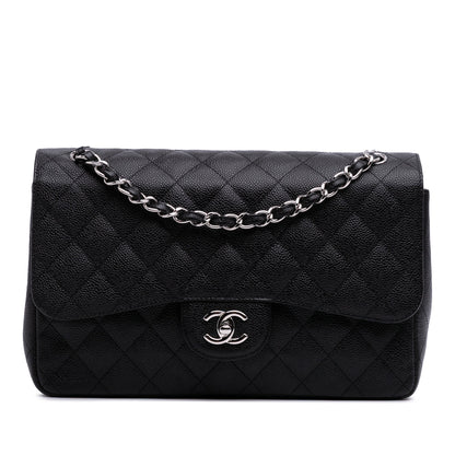 Chanel Classic Double Flap – Caviar Nero – Hardware Argento (2011) - Etoilux