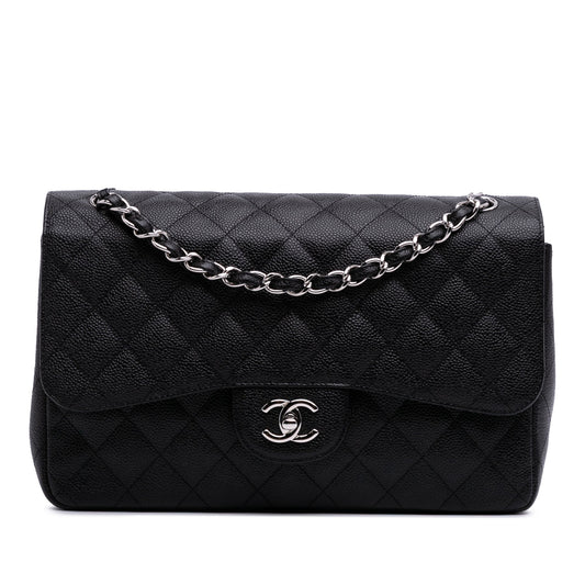 Chanel Classic Double Flap – Caviar Nero – Hardware Argento (2011) - Etoilux