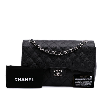 Chanel Classic Double Flap – Caviar Nero – Hardware Argento (2011) - Etoilux