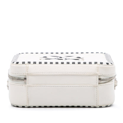 Chanel Small Filigree CC Vanity Case Caviar Bianco con Profili a Righe Nere – 2019 - Etoilux