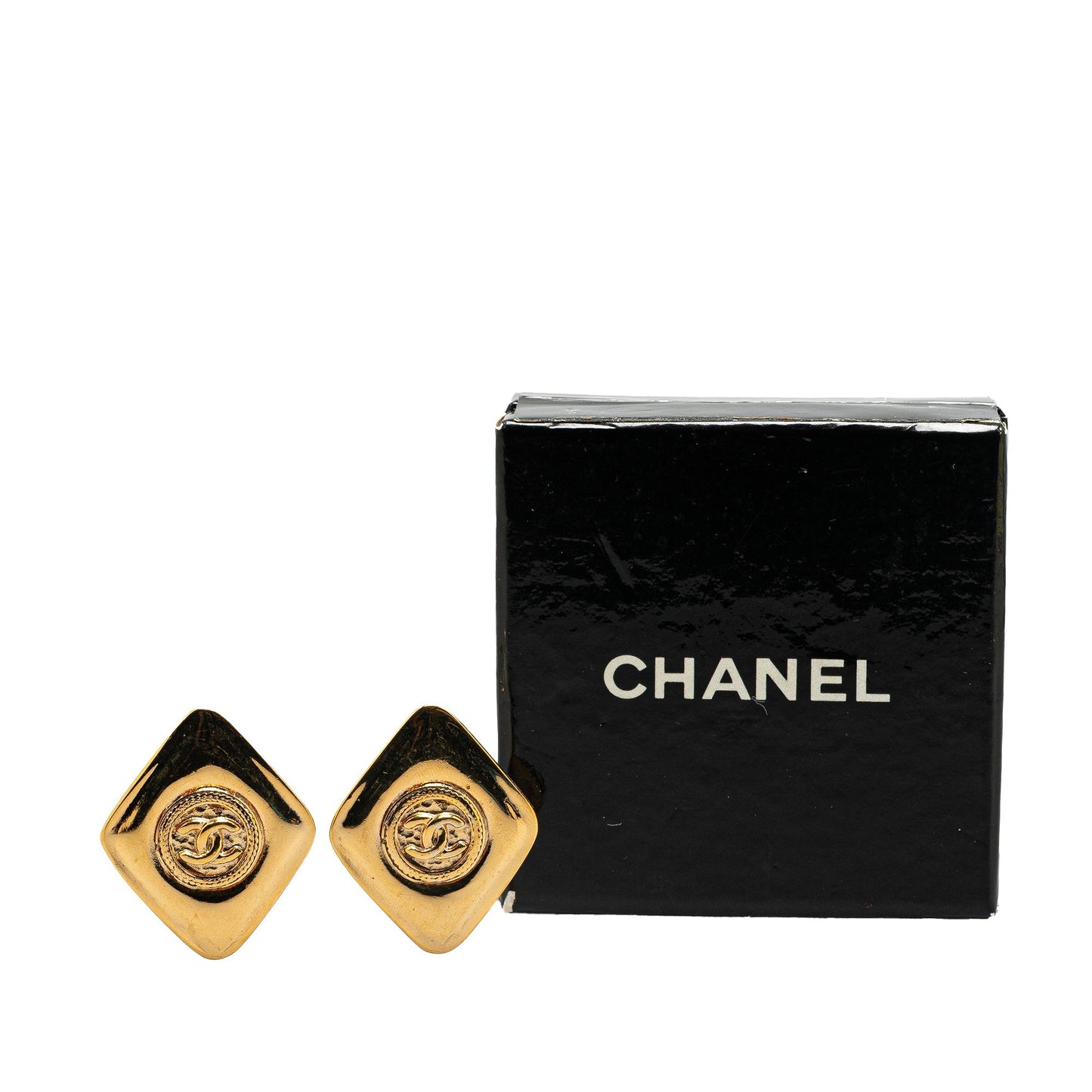 Chanel Orecchini Clip Vintage Rombo CC Dorato — Anni '70/'80 — Made in France - Etoilux