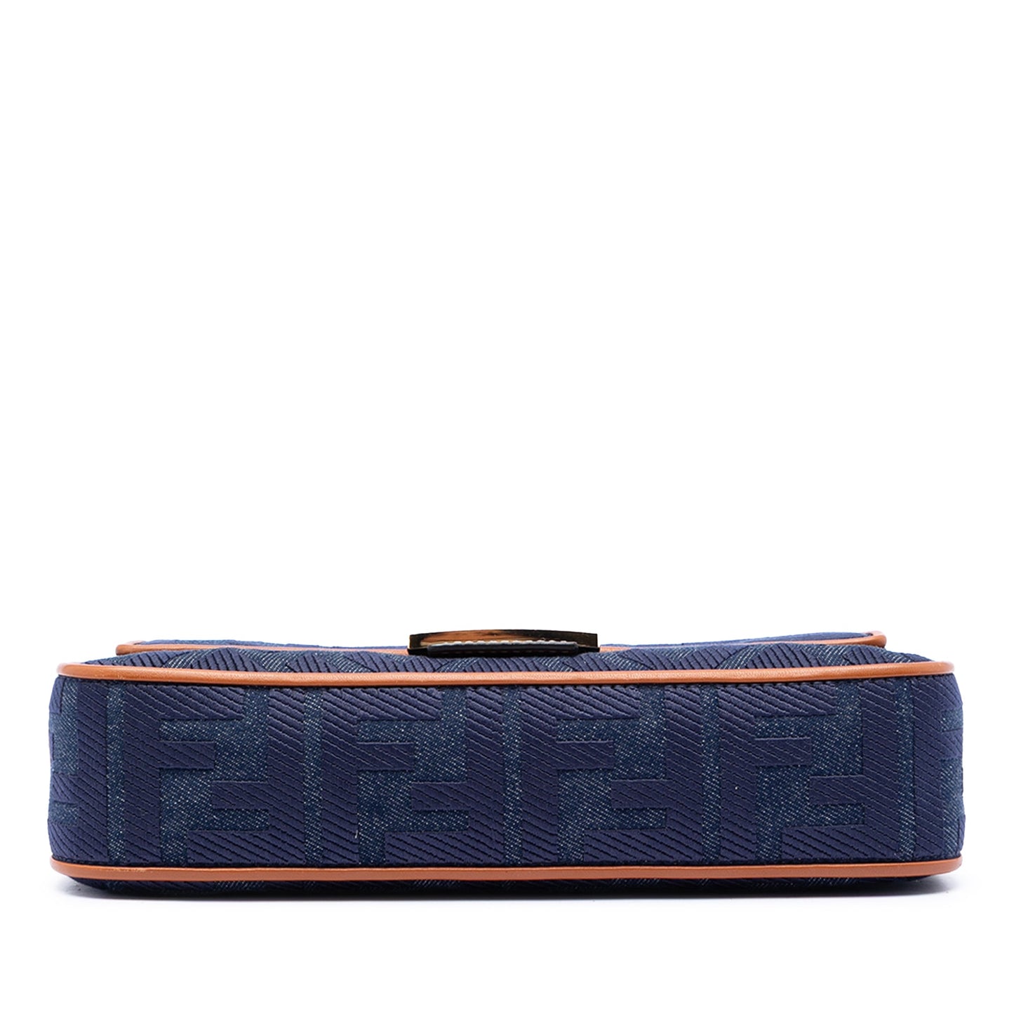 Fendi Baguette Media Jacquard FF Effetto Denim Blu & Pelle Cuoio – 27 cm - Etoilux