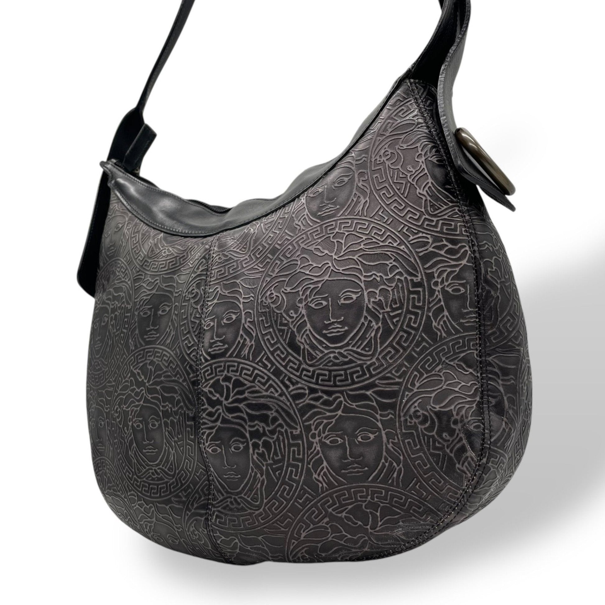 Versace Medusa – Hobo bag in pelle nera incisa - Etoilux