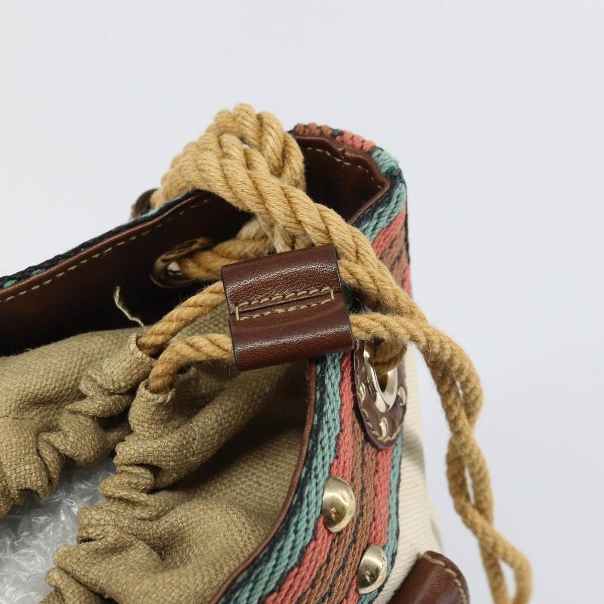 Gucci Vintage Bamboo Bucket Bag Canvas Beige Web Stripe – 23 cm - Etoilux