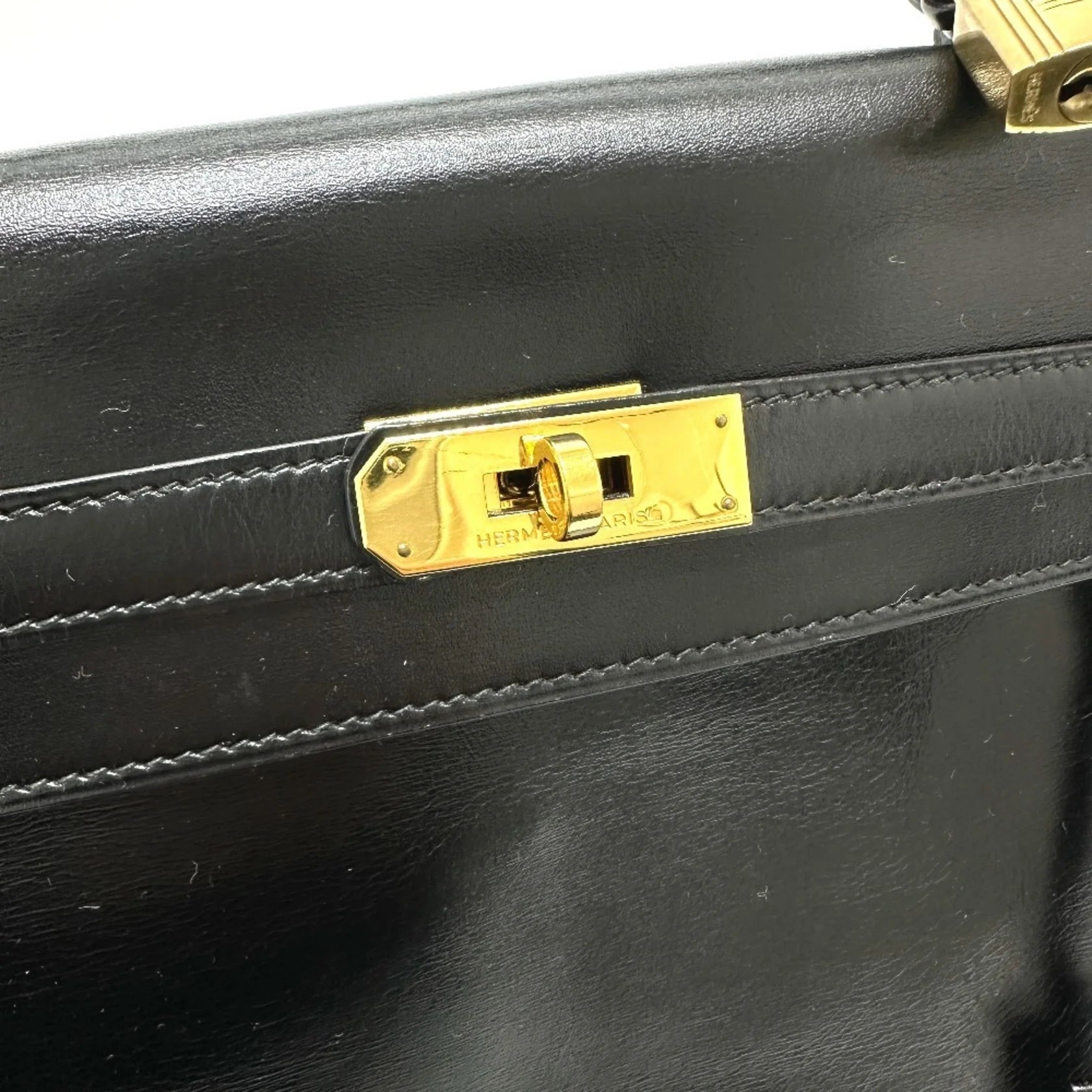 HERMES Kelly 35 con marchio S, borsa tote, borsa a mano con impunture, pelle di vitello box, da donna, nera - Etoilux