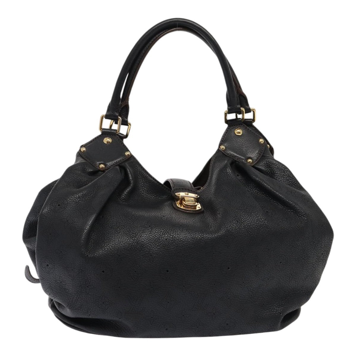 Vista frontale Louis Vuitton Mahina XL Hobo nera pelle perforata