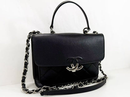 Chanel Coco Logo Top Handle Flap Bag Caviar Nero Hardware Silver — Nuova con Sigillo - Etoilux