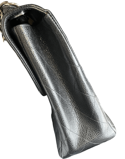 hanel Classic Flap Jumbo Single Flap — Pelle Caviar Nera, Hardware Silver — circa 2002–2003 · 30 cm - Etoilux