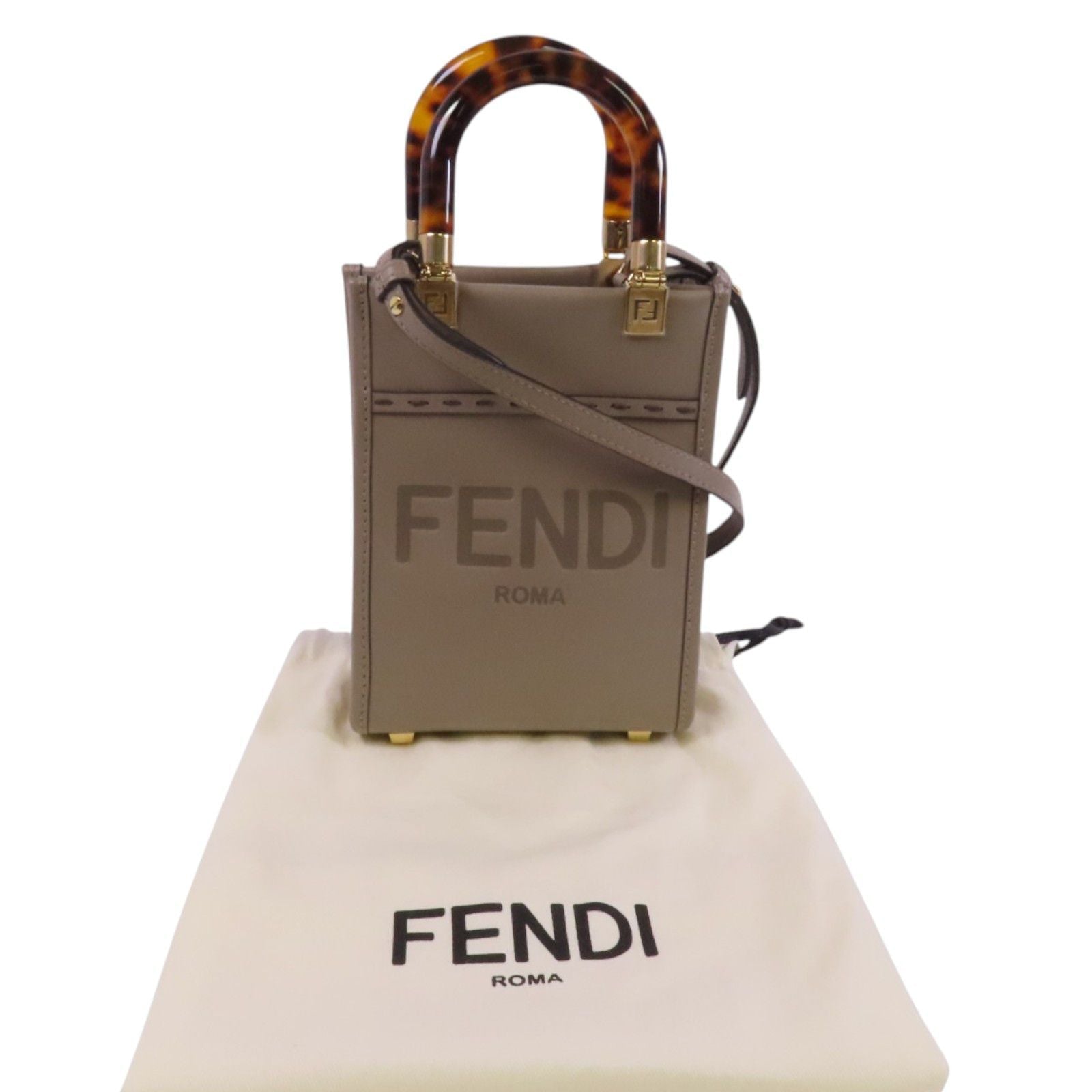 Fendi Sunshine Mini Shopper Vitello Liscio Greige – 13 cm - Etoilux