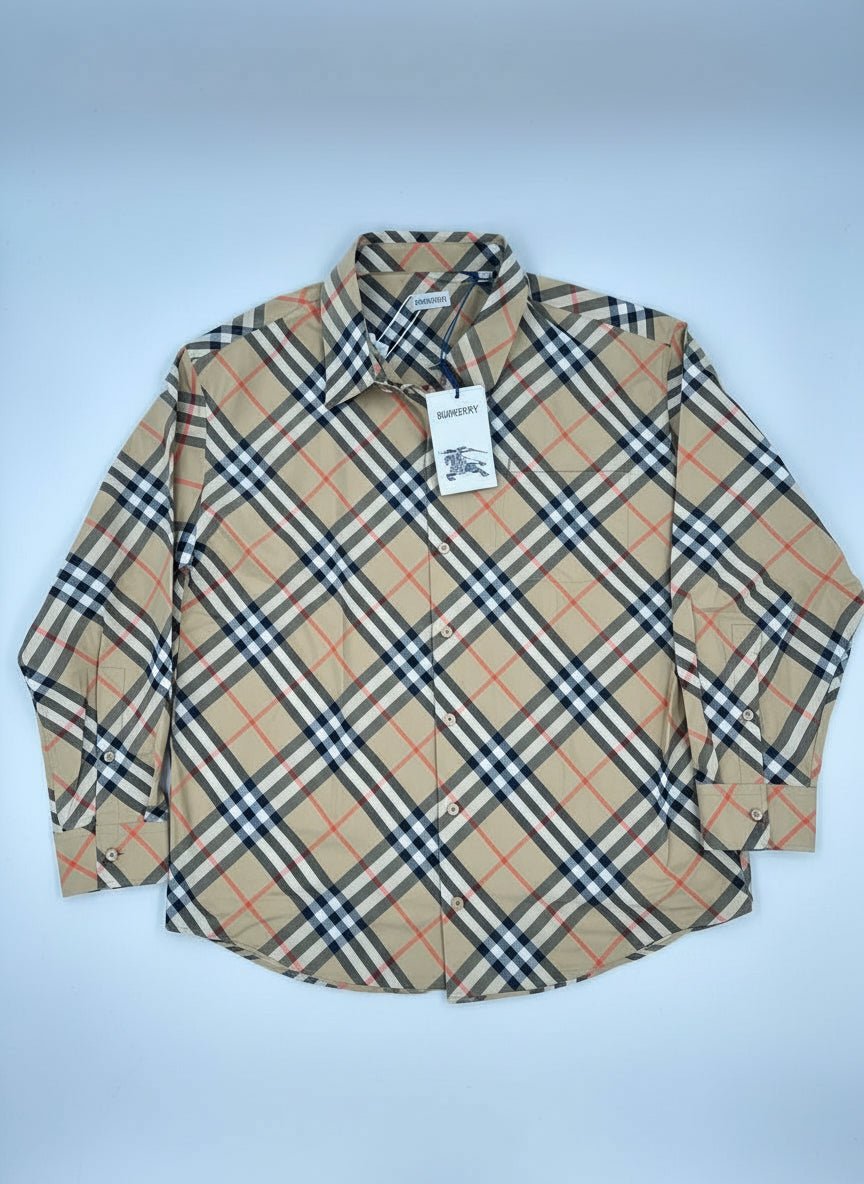 Burberry Camicia in Cotone Motivo Check Beige – Nuova con Cartellino - Etoilux