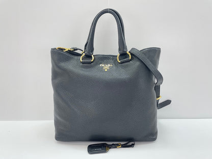 Prada Tote Convertibile Vitello Daino Nera Hardware Oro - Etoilux