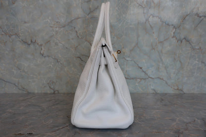 Hermès Birkin 30 Taurillon Clémence Blanc Hardware Dorato — 2008 - Etoilux