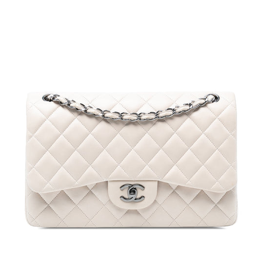 Chanel Classic Double Flap Jumbo agnello avorio hardware argento 2011