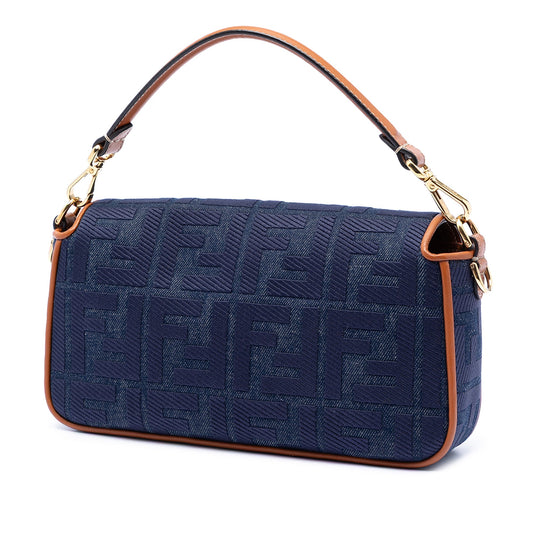 Fendi Baguette Media Jacquard FF Effetto Denim Blu & Pelle Cuoio – 27 cm - Etoilux