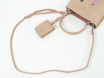 Prada Panier Bucket Bag in Saffiano Leather Beige – Limited Edition Pins - Etoilux