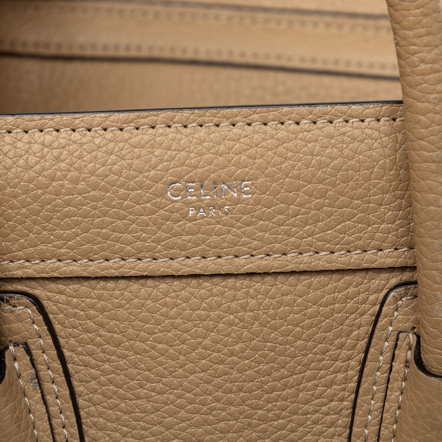 Céline Luggage Nano Pelle di Vitello Beige Dune Hardware Argento – 19,5 cm - Etoilux