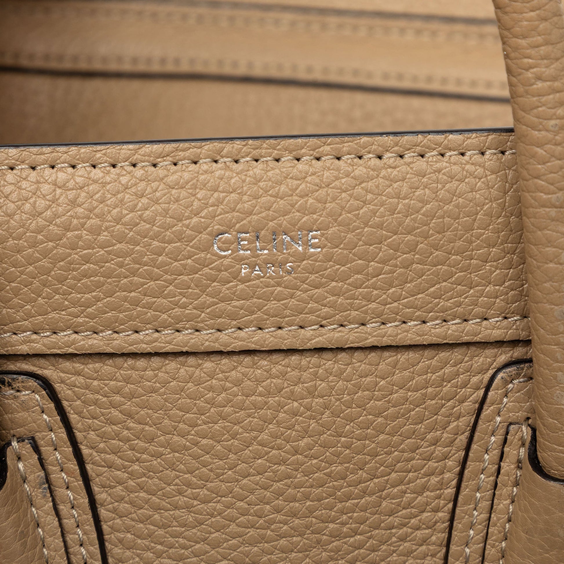 Céline Luggage Nano Pelle di Vitello Beige Dune Hardware Argento – 19,5 cm - Etoilux