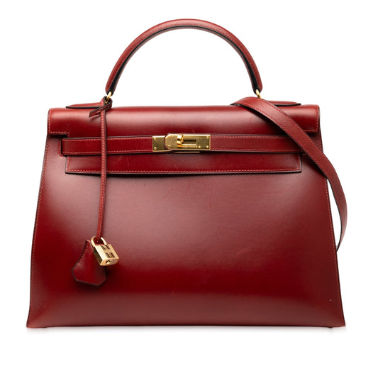 Hermès Kelly Retourne 32 Pelle Box Calf – Rosso – Hardware dorato - Etoilux