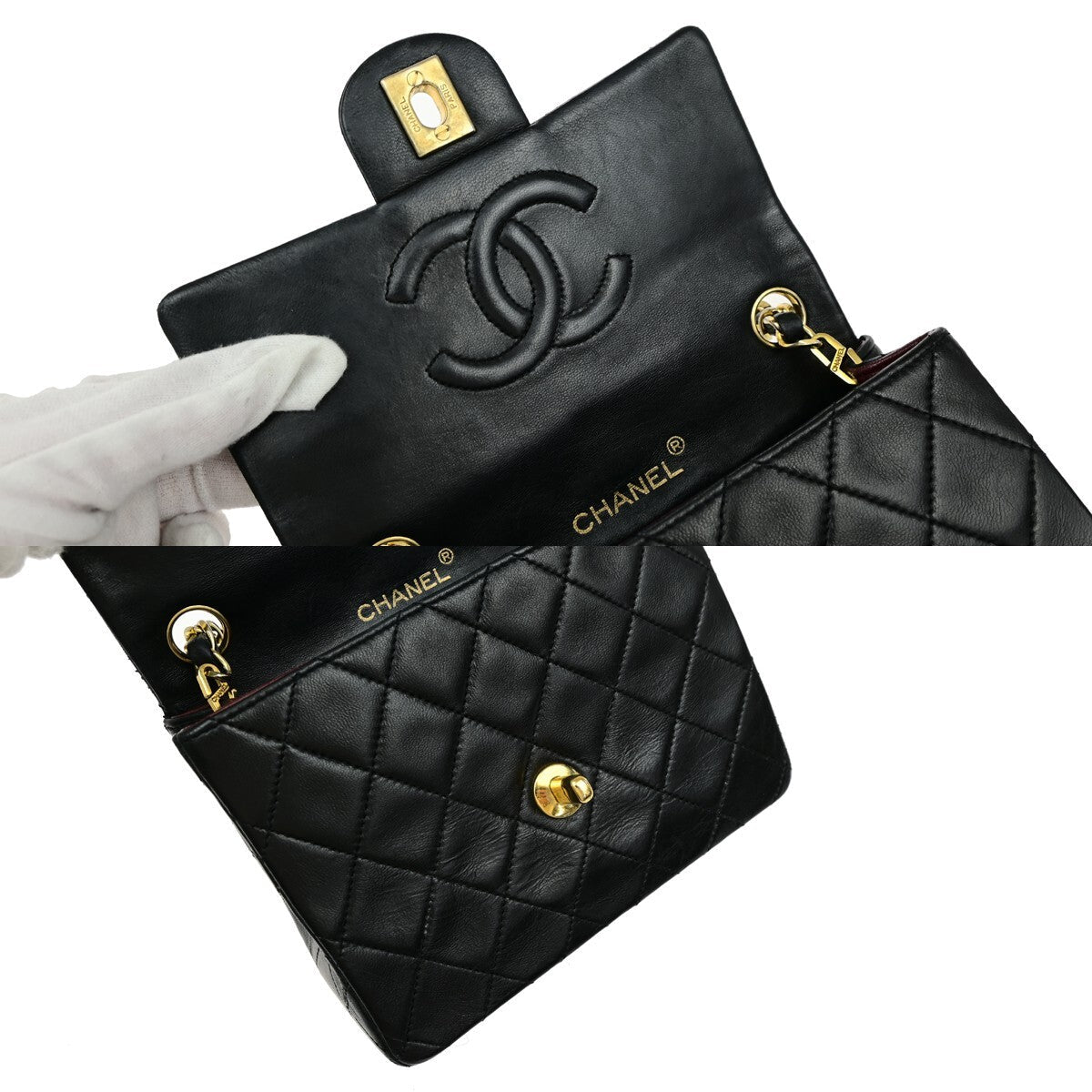 Chanel Vintage Mini Classic Flap Agnello Nero Hardware Oro – 17 cm - Etoilux