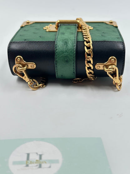 Prada Bandoliera 1BH058 Struzzo + City Verde + Nero – Hardware Oro – Full Set - Etoilux