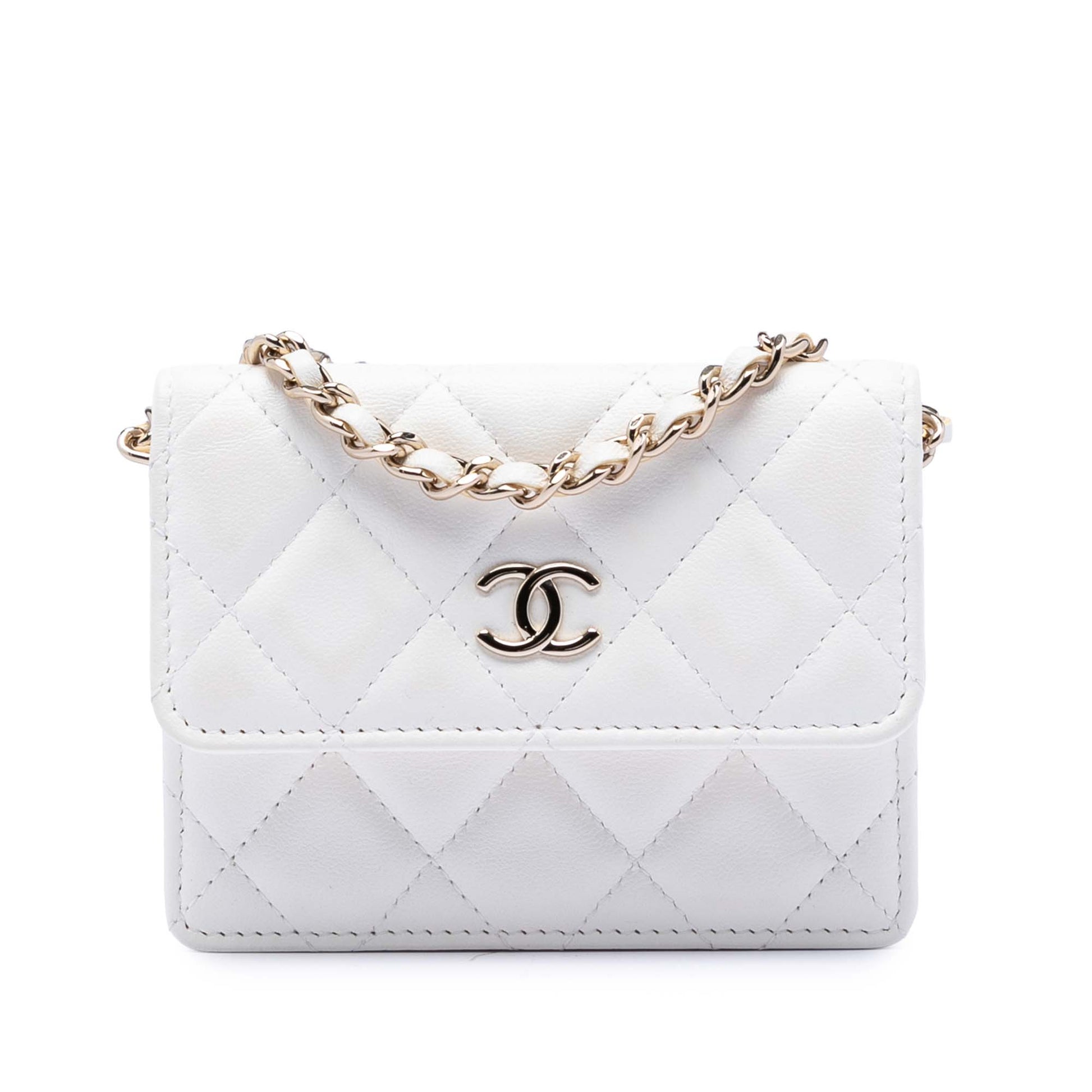 Chanel My Lady Card Holder With Chain – Pelle di Agnello Bianca | Con Carta di Autenticità - Etoilux