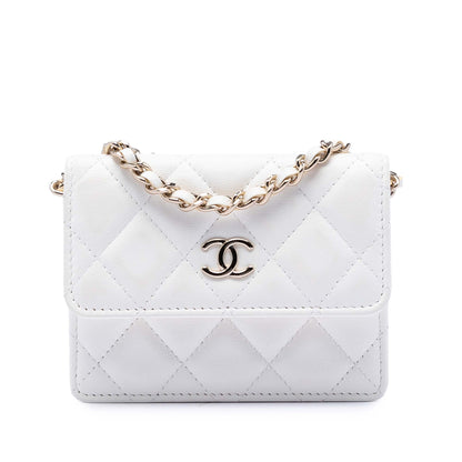 Chanel My Lady Card Holder With Chain – Pelle di Agnello Bianca | Con Carta di Autenticità - Etoilux