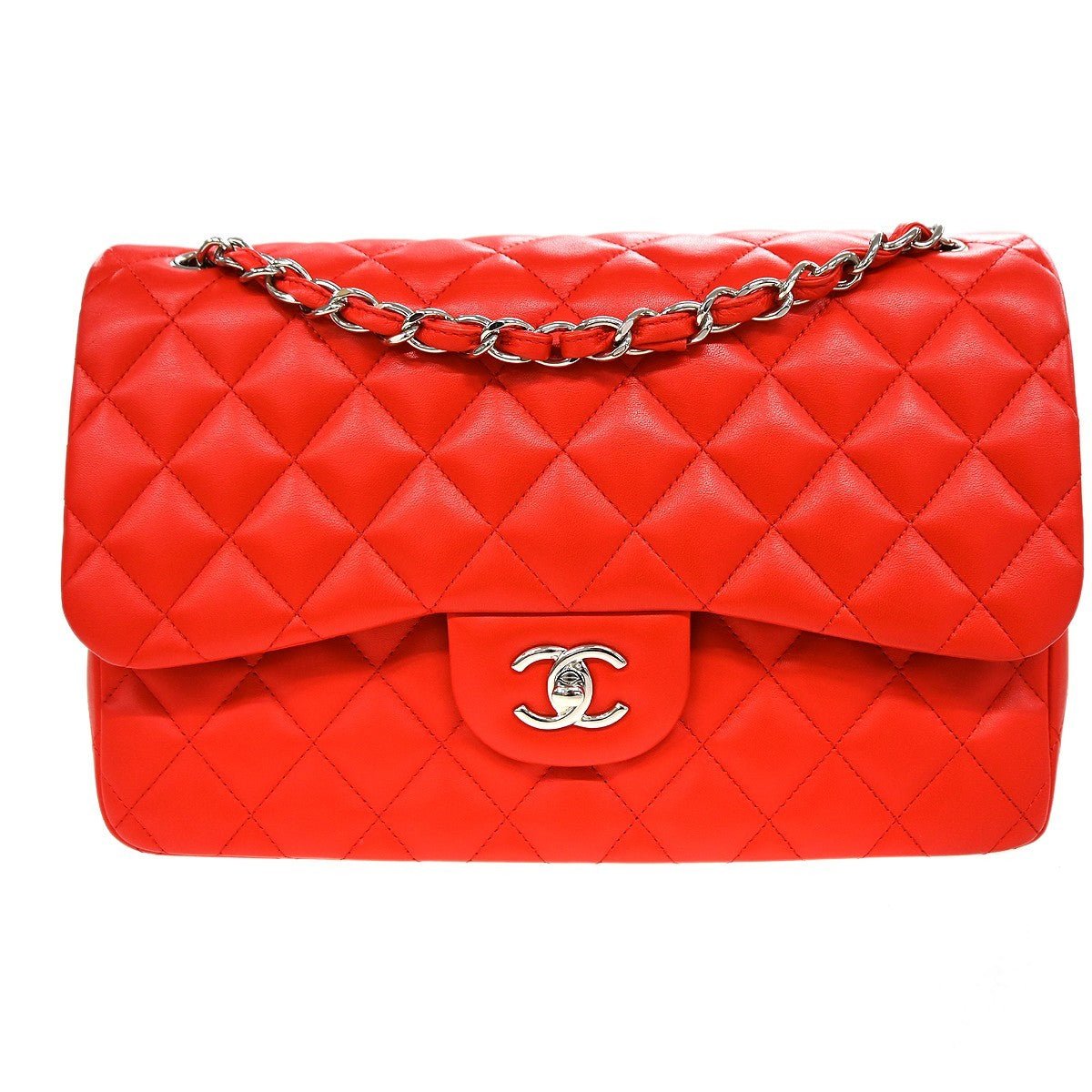 Chanel Classic Double Flap Jumbo Agnellino Rosso Hardware Silver 2016 – 30 cm - Etoilux