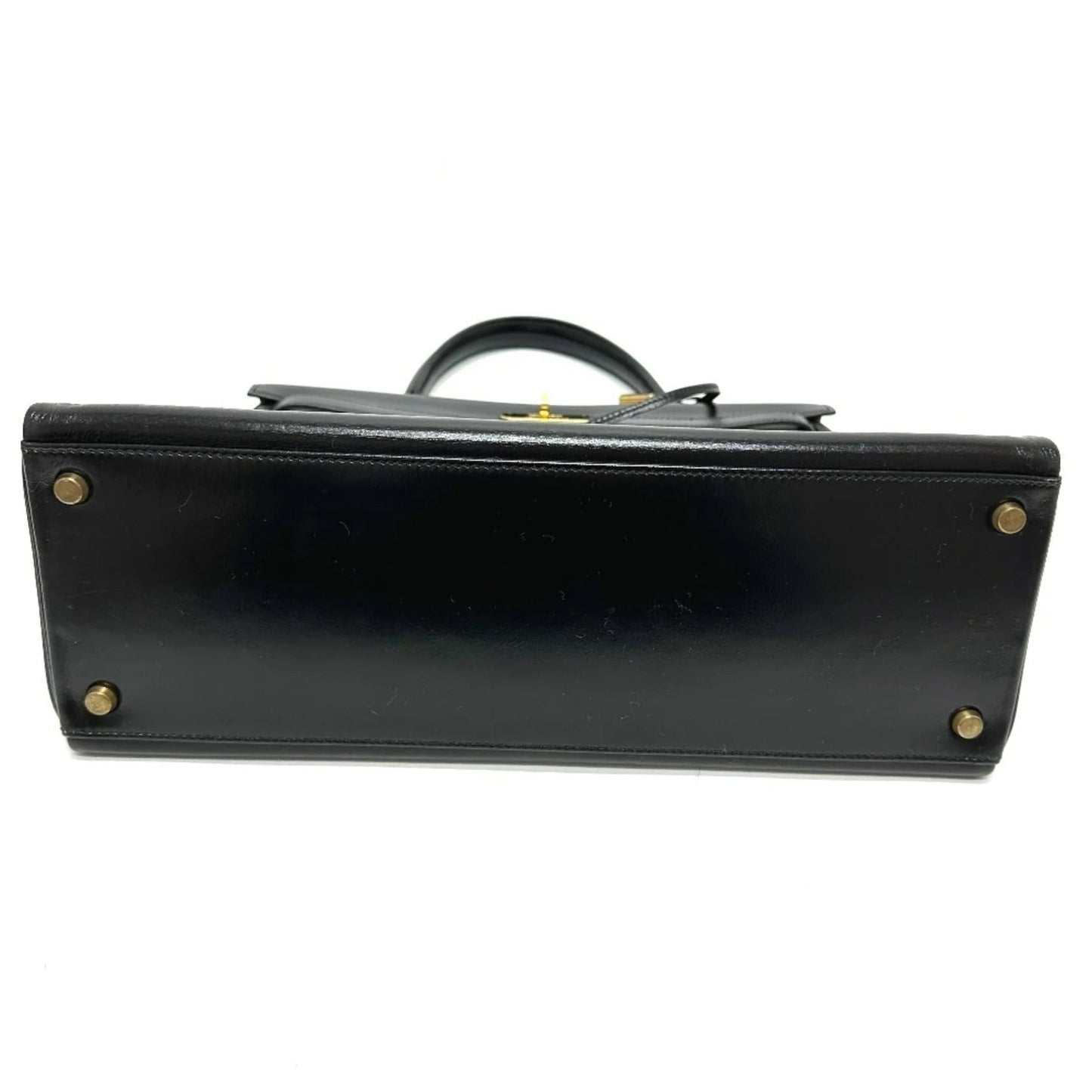 HERMES Kelly 35 con marchio S, borsa tote, borsa a mano con impunture, pelle di vitello box, da donna, nera - Etoilux