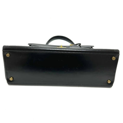 HERMES Kelly 35 con marchio S, borsa tote, borsa a mano con impunture, pelle di vitello box, da donna, nera - Etoilux