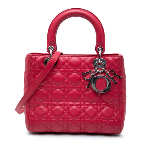 Christian Dior Lady Dior Medium pelle agnello rossa hardware argento