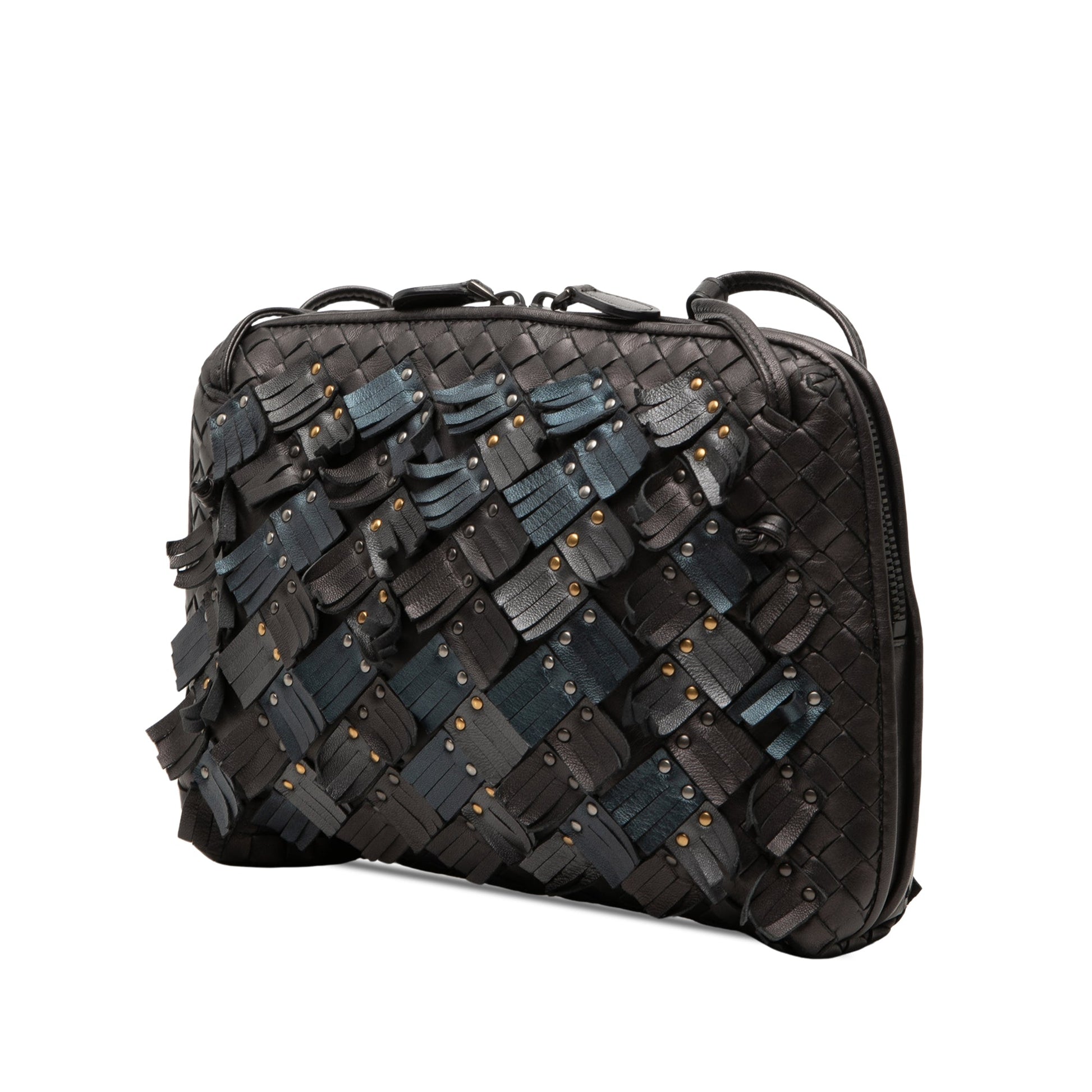 Bottega Veneta Nodini Intrecciato Nappa Nero con Frange e Borchie – 23 cm - Etoilux