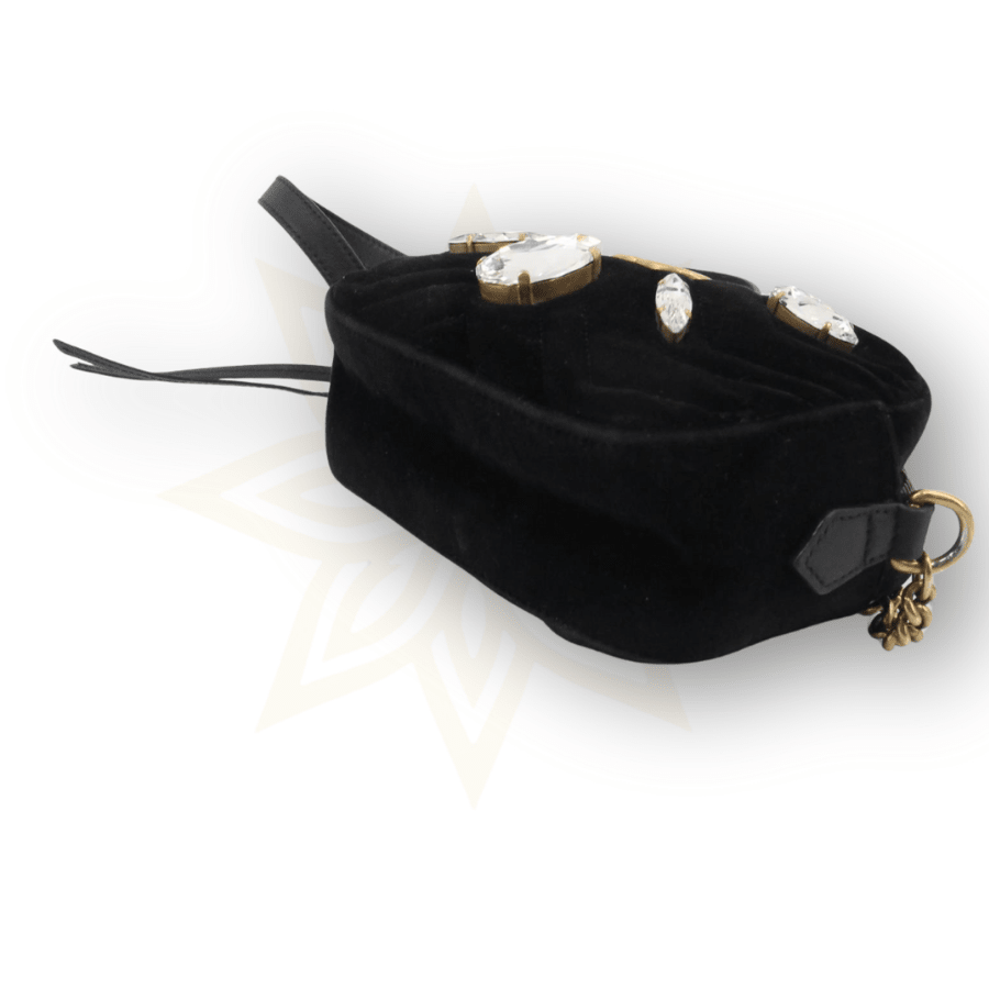 Gucci – GG Marmont Flap Bag in velluto matelassé con cristalli (misura media) - Etoilux