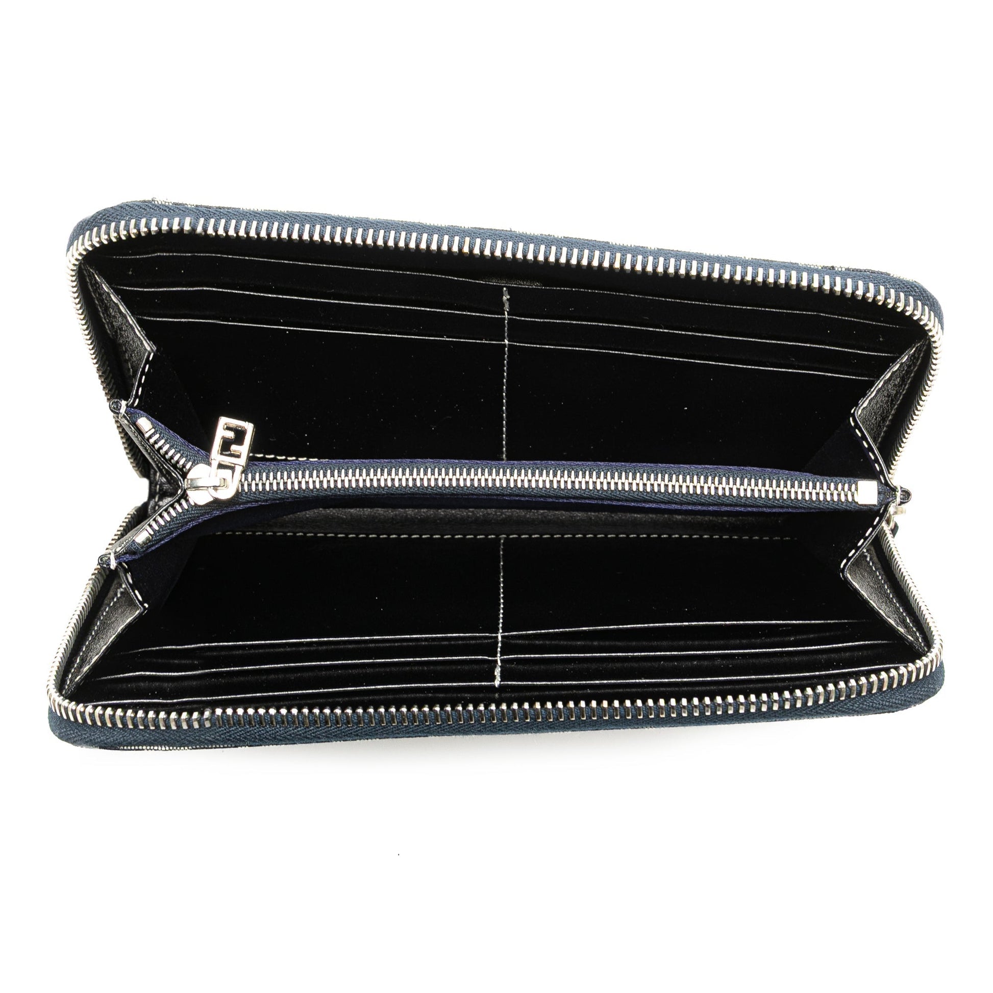 Fendi Portafoglio Zip - Around in Tela FF Zucca Blu – 2000s - Etoilux